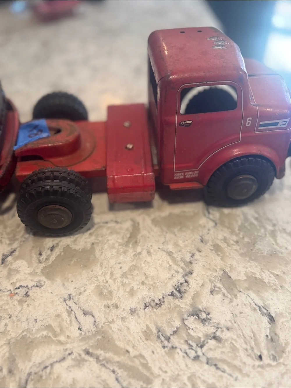 Vintage Red Toy Truck Tractor Trailer Pair